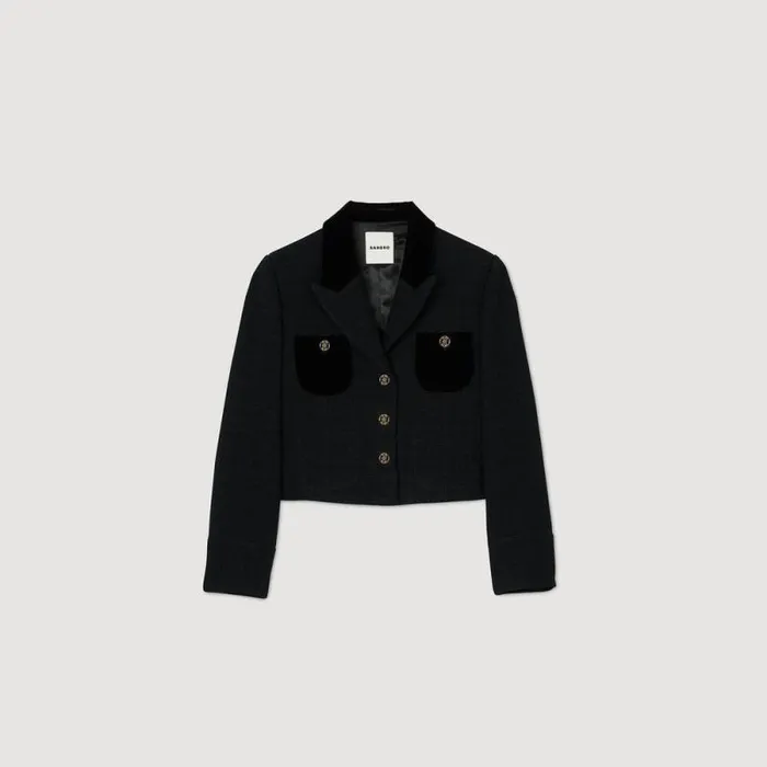 Jackets and Blazers Women SANDRO Velvet Tweed Cropped Jacket Black