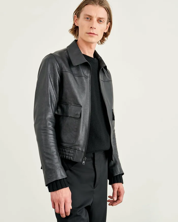 Jackets and Coats Nili Lotan Men MAX LEATHER JACKET Black