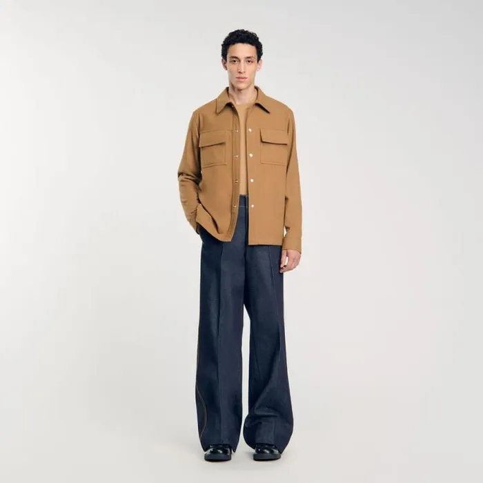 Jackets Men SANDRO Wool Overshirt Camel