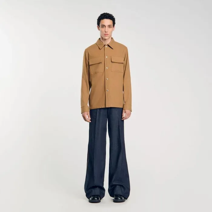 Jackets Men SANDRO Wool Overshirt Camel