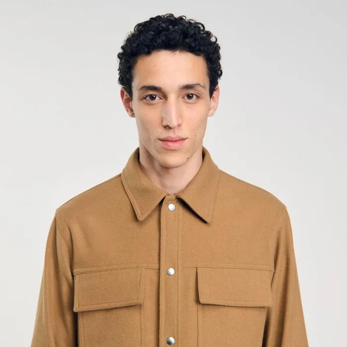 Jackets Men SANDRO Wool Overshirt Camel