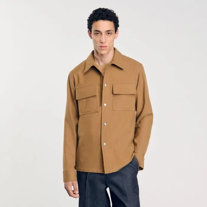 Jackets Men SANDRO Wool Overshirt Camel