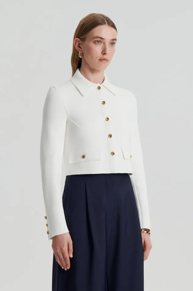 Jackets Women CREPE KNIT CROP BUTTON JACKET CREAM GOLD Scanlan Theodore Jackets Women CREPE KNIT CROP BUTTON JACKET CREAM GOLD Scanlan Theodore