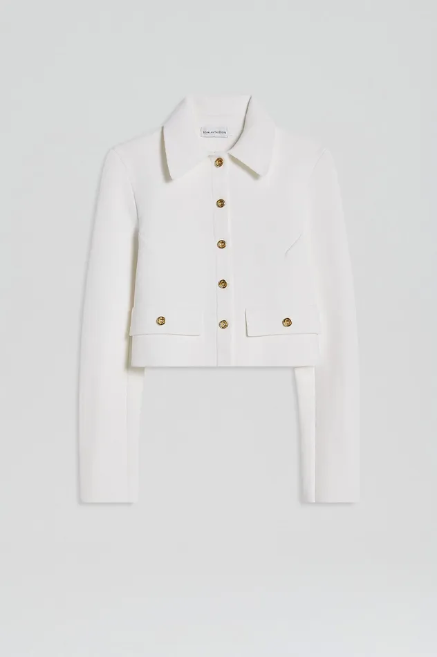 Jackets Women CREPE KNIT CROP BUTTON JACKET CREAM GOLD Scanlan Theodore Jackets Women CREPE KNIT CROP BUTTON JACKET CREAM GOLD Scanlan Theodore