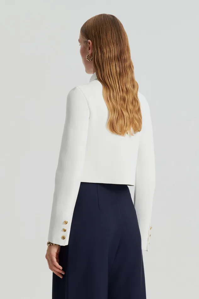 Jackets Women CREPE KNIT CROP BUTTON JACKET CREAM GOLD Scanlan Theodore Jackets Women CREPE KNIT CROP BUTTON JACKET CREAM GOLD Scanlan Theodore