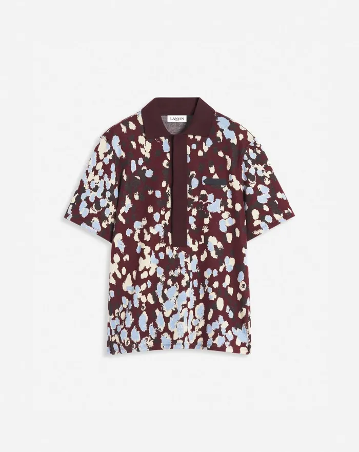 Jacquard Polo Shirt Burgundy Men Lanvin Tshirts and Polos