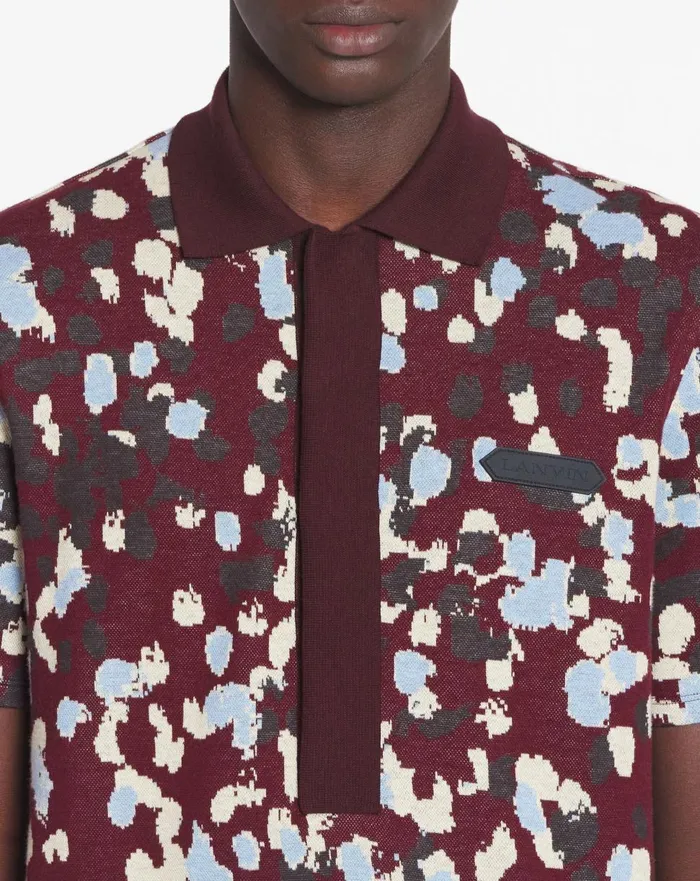 Jacquard Polo Shirt Burgundy Men Lanvin Tshirts and Polos Jacquard Polo Shirt Burgundy Men Lanvin Tshirts and Polos