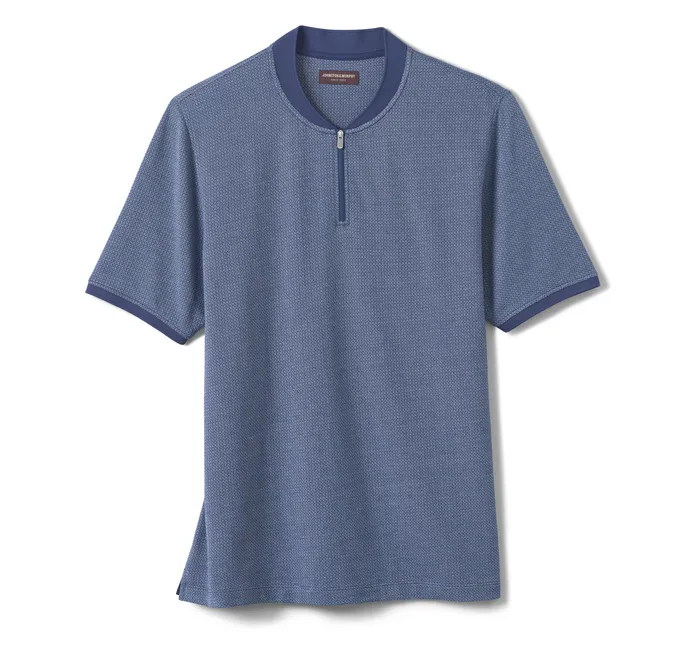 Johnston and Murphy Polos and Tees Men Jacquard Zip Polo BlueWhite Hexagon