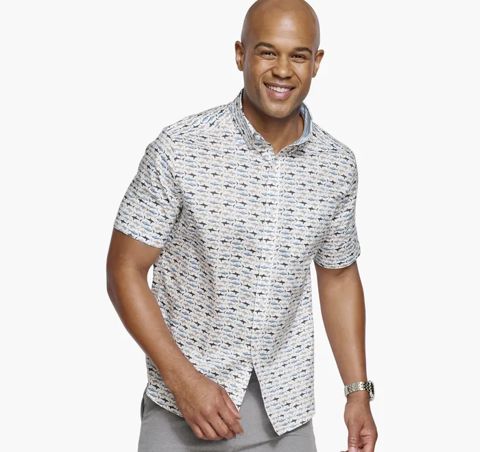 Johnston and Murphy ShortSleeve Shirts Men Printed ShortSleeve Shirt WhiteBlue Shark