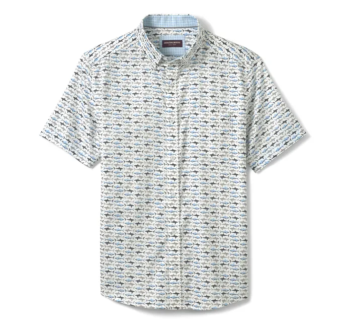 Johnston and Murphy ShortSleeve Shirts Men Printed ShortSleeve Shirt WhiteBlue Shark