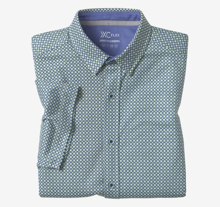Johnston and Murphy ShortSleeve Shirts Men XC Flex ShortSleeve Print Knit Shirt Mint Heather