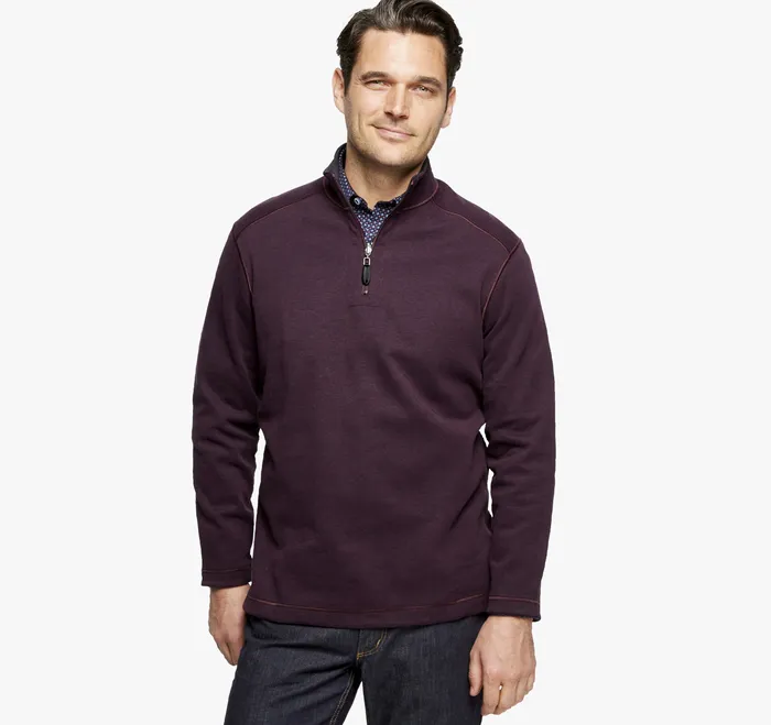 Johnston and Murphy Sweaters and Knits Men Reversible Solid QuarterZip BurgundyCharcoal