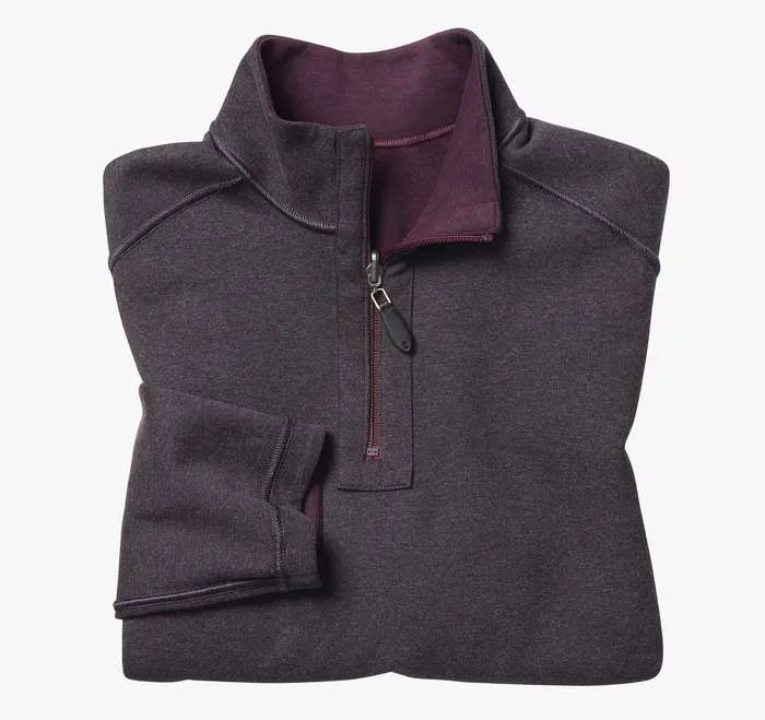 Johnston and Murphy Sweaters and Knits Men Reversible Solid QuarterZip BurgundyCharcoal