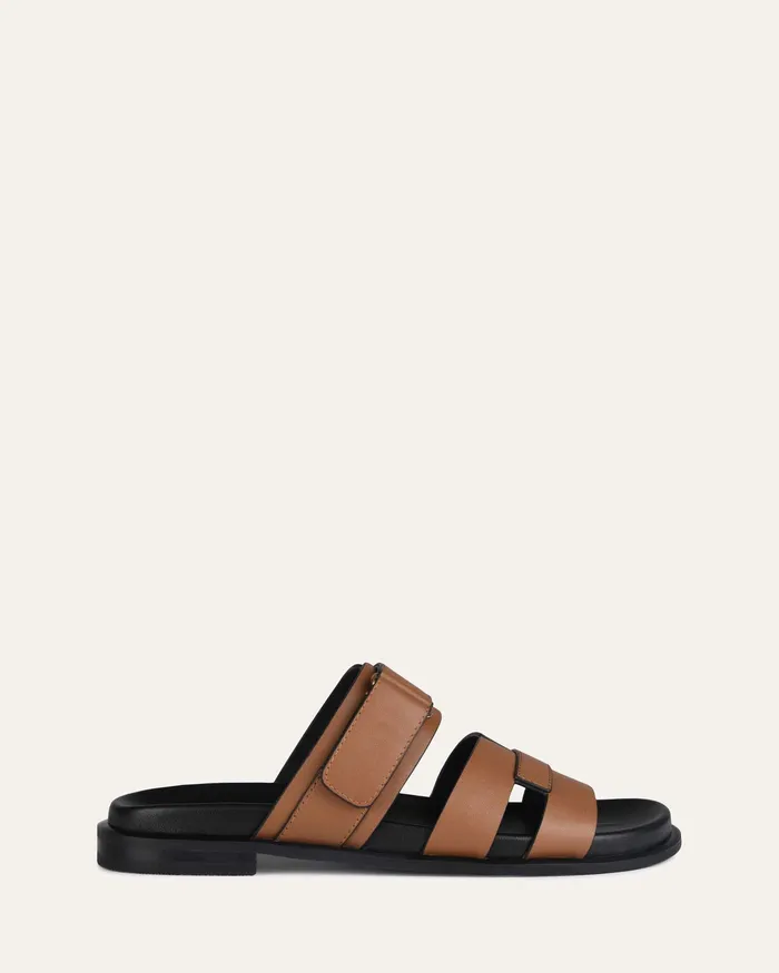 jomercer Hendrix flat slides dark tan leather Women SLIDES