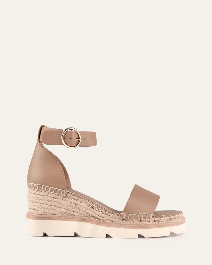 jomercer Kelly mid heel wedges tan leather Women MID SANDALS