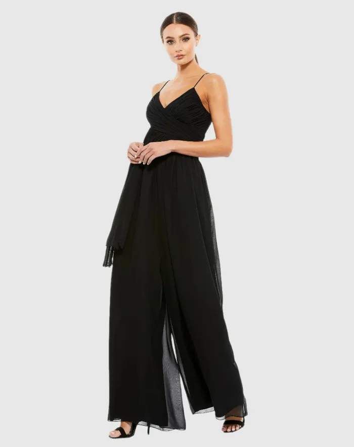 Jumpsuits and Rompers Mac Duggal Women Flowy Faux Wrap Jumpsuit White
