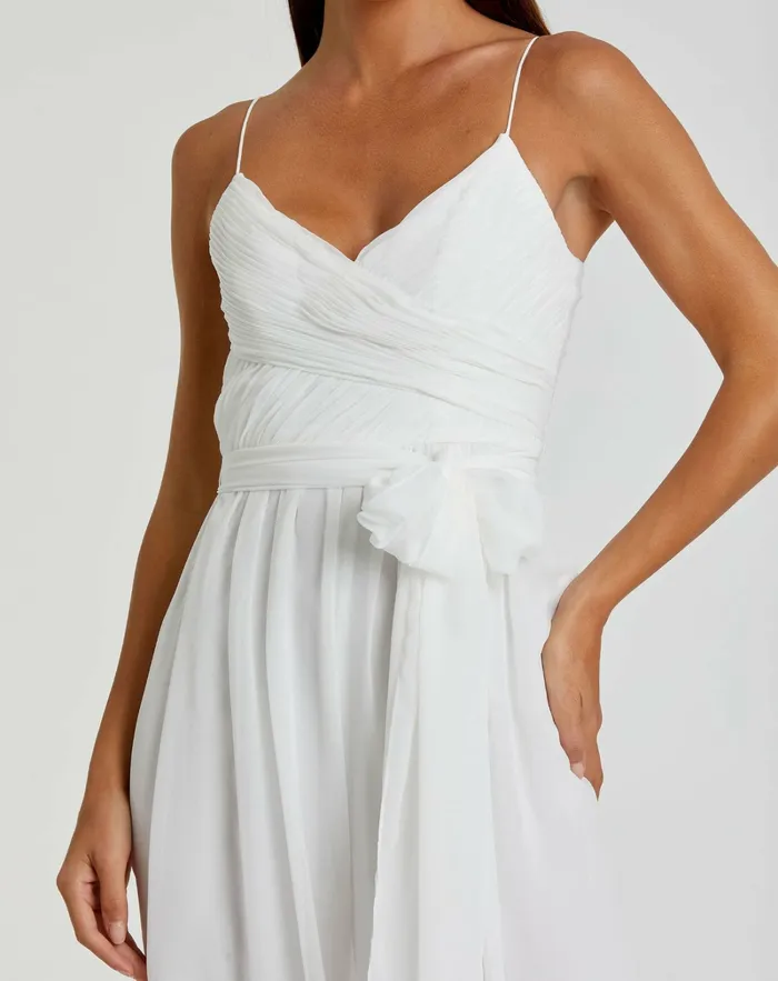 Jumpsuits and Rompers Mac Duggal Women Flowy Faux Wrap Jumpsuit White