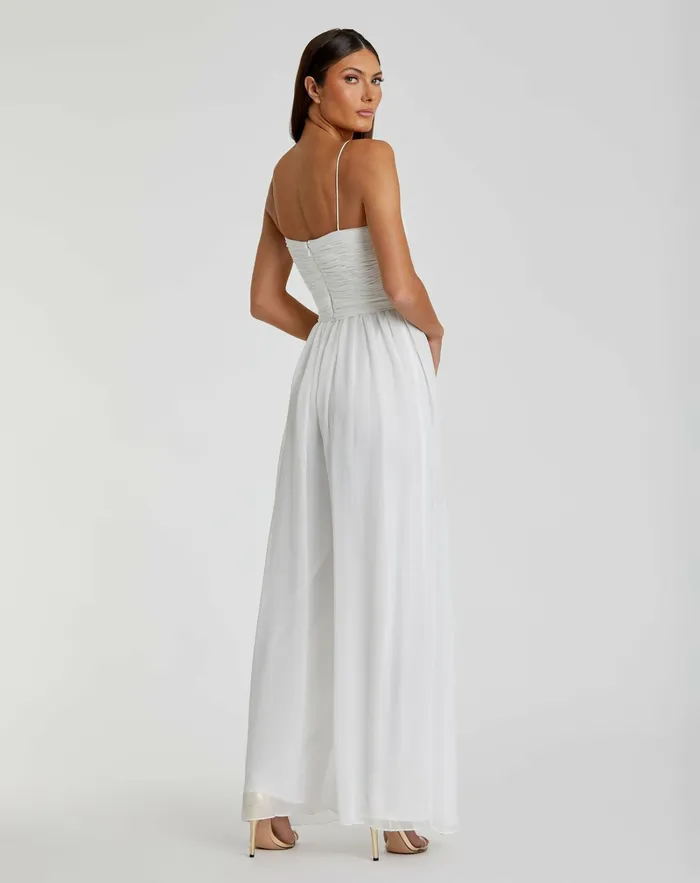Jumpsuits and Rompers Mac Duggal Women Flowy Faux Wrap Jumpsuit White