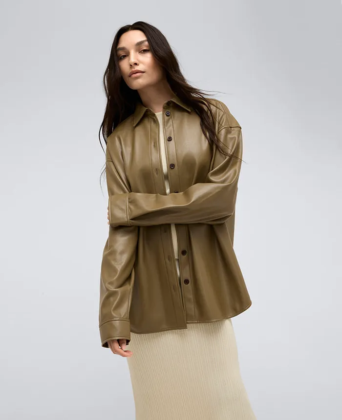 Kenneth Cole Blazers and Jackets Women Vegan Leather Oversized Shacket Brown Kenneth Cole Blazers and Jackets Women Vegan Leather Oversized Shacket Brown