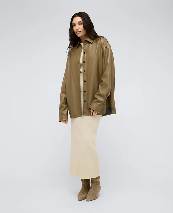 Kenneth Cole Blazers and Jackets Women Vegan Leather Oversized Shacket Brown Kenneth Cole Blazers and Jackets Women Vegan Leather Oversized Shacket Brown