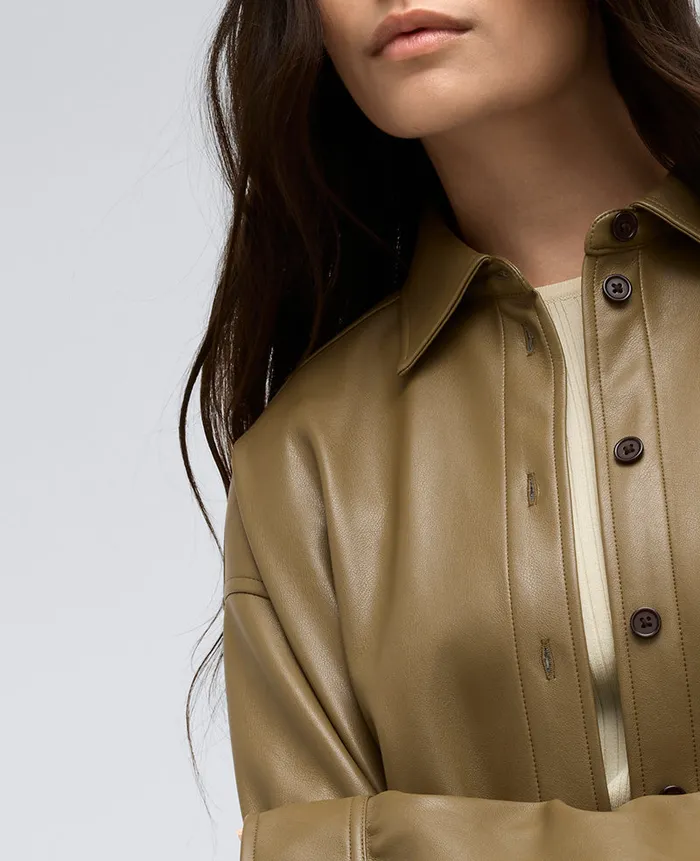 Kenneth Cole Blazers and Jackets Women Vegan Leather Oversized Shacket Brown Kenneth Cole Blazers and Jackets Women Vegan Leather Oversized Shacket Brown