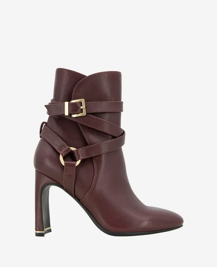Kenneth Cole Boots and Booties Women Nellie Leather Buckle Heel Ankle Bootie Red