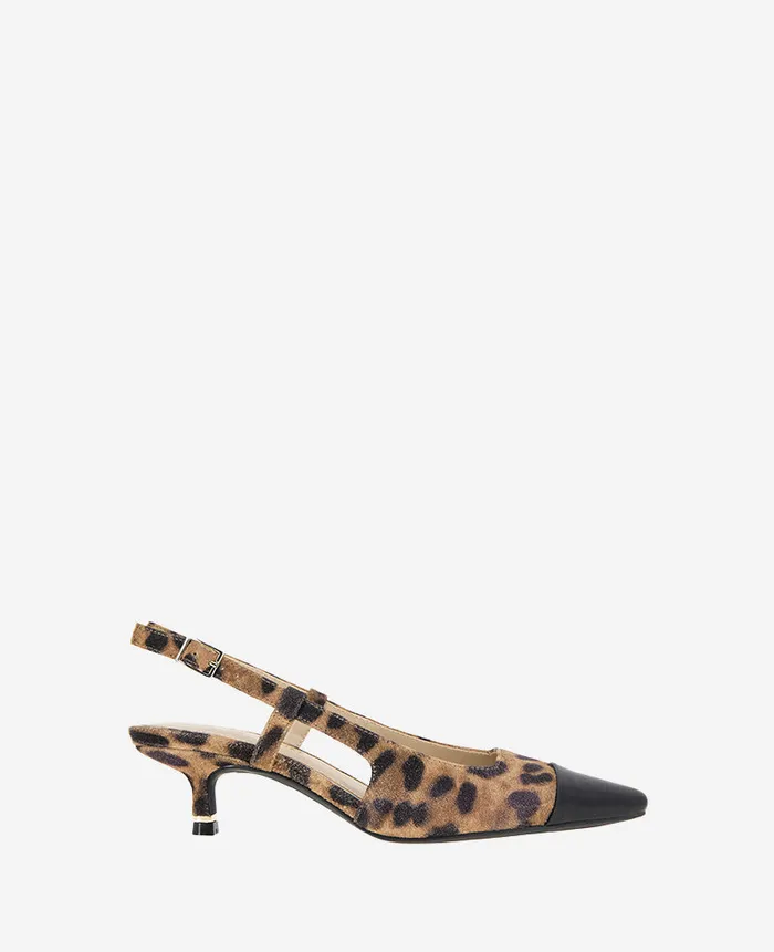 Kenneth Cole Pumps and Heels Women Martha Leopard Suede Cap Toe Slingback Kitten Heel Multi