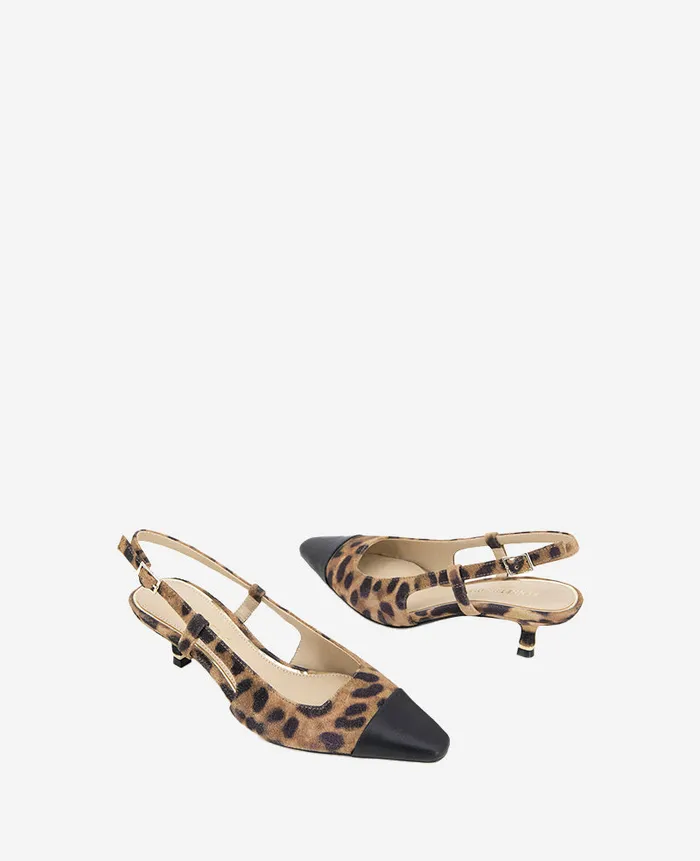 Kenneth Cole Pumps and Heels Women Martha Leopard Suede Cap Toe Slingback Kitten Heel Multi