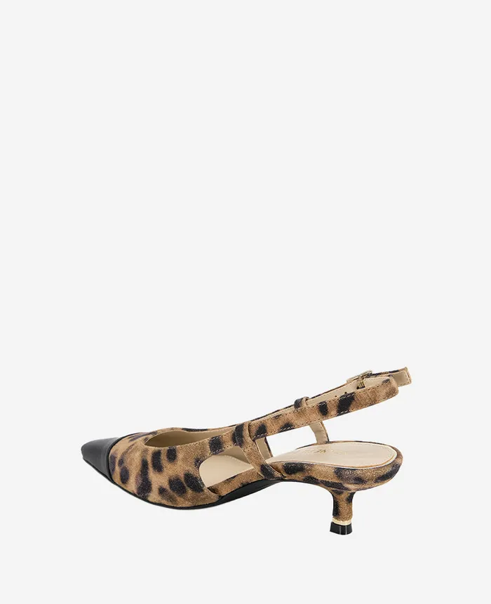 Kenneth Cole Pumps and Heels Women Martha Leopard Suede Cap Toe Slingback Kitten Heel Multi
