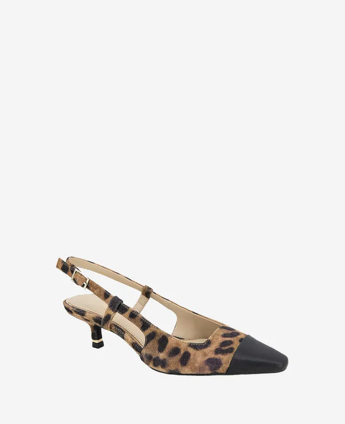 Kenneth Cole Pumps and Heels Women Martha Leopard Suede Cap Toe Slingback Kitten Heel Multi