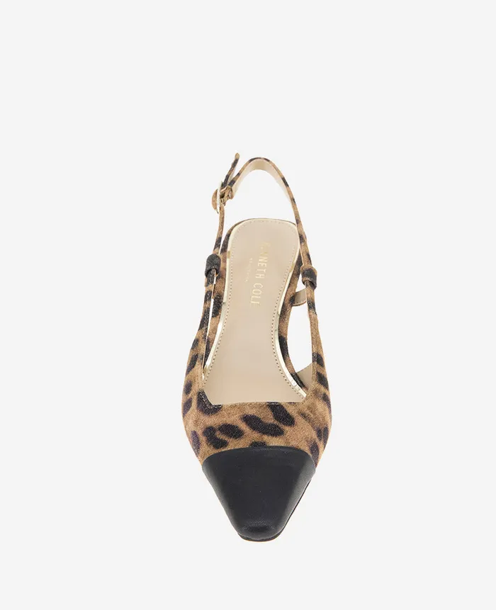 Kenneth Cole Pumps and Heels Women Martha Leopard Suede Cap Toe Slingback Kitten Heel Multi