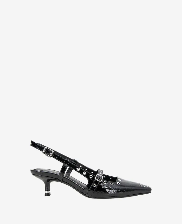 Kenneth Cole Pumps and Heels Women Martha Patent Eyelet Slingback Kitten Heel Black