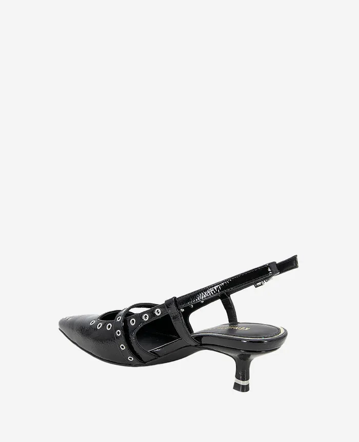 Kenneth Cole Pumps and Heels Women Martha Patent Eyelet Slingback Kitten Heel Black