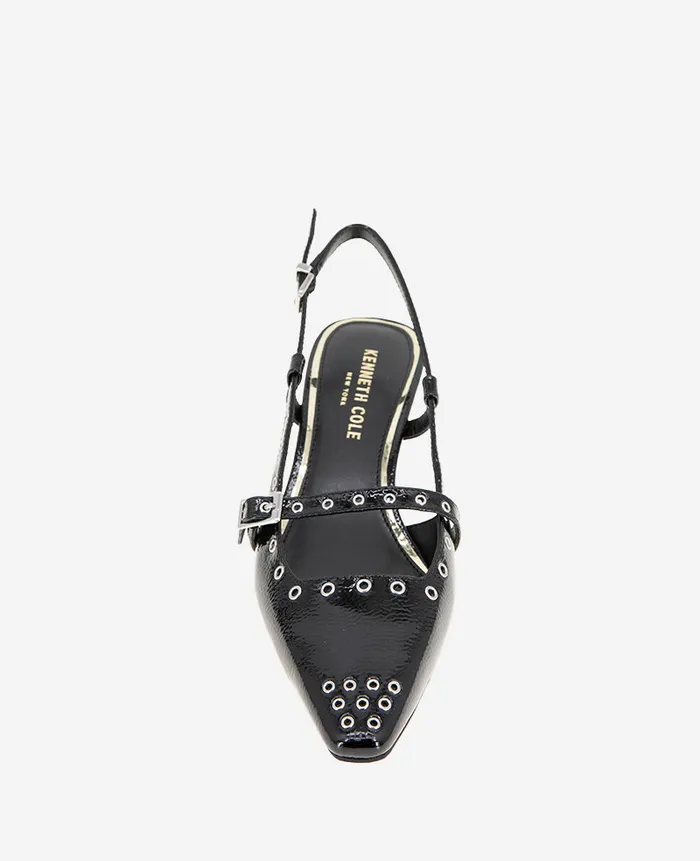 Kenneth Cole Pumps and Heels Women Martha Patent Eyelet Slingback Kitten Heel Black