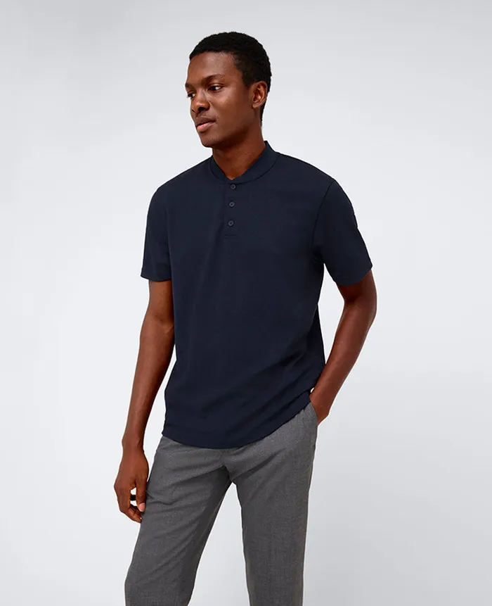 Kenneth Cole Shirts Men Performance BandCollar Henley Polo Blue