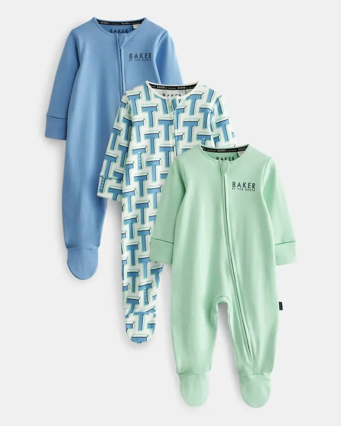Kids CONSTAN 8211 Three Pack Of Cotton Sleepsuits Blue Ted Baker Baby Kids CONSTAN 8211 Three Pack Of Cotton Sleepsuits Blue Ted Baker Baby