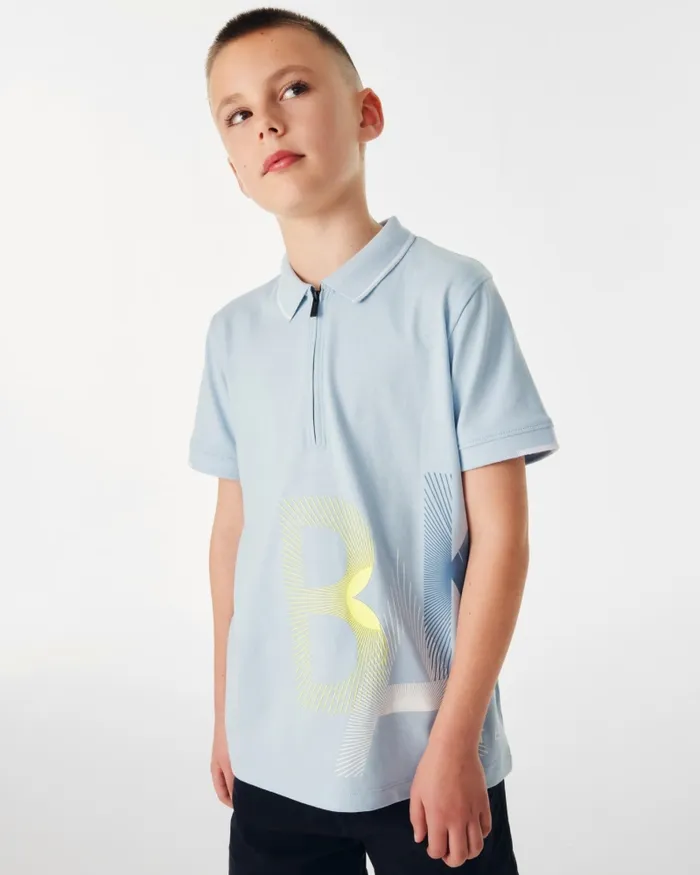 Kids FERKA 8211 Logo Zip Polo Shirt Blue Ted Baker Tops Kids FERKA 8211 Logo Zip Polo Shirt Blue Ted Baker Tops