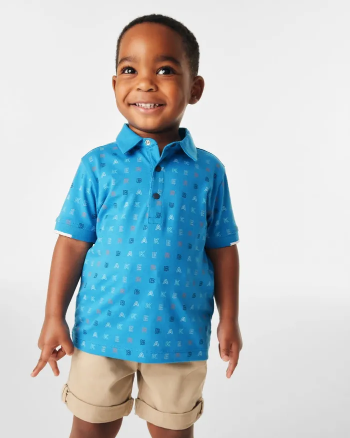 Kids NANDRU 8211 Branded Print Cotton Polo Shirt Blue Ted Baker Tops