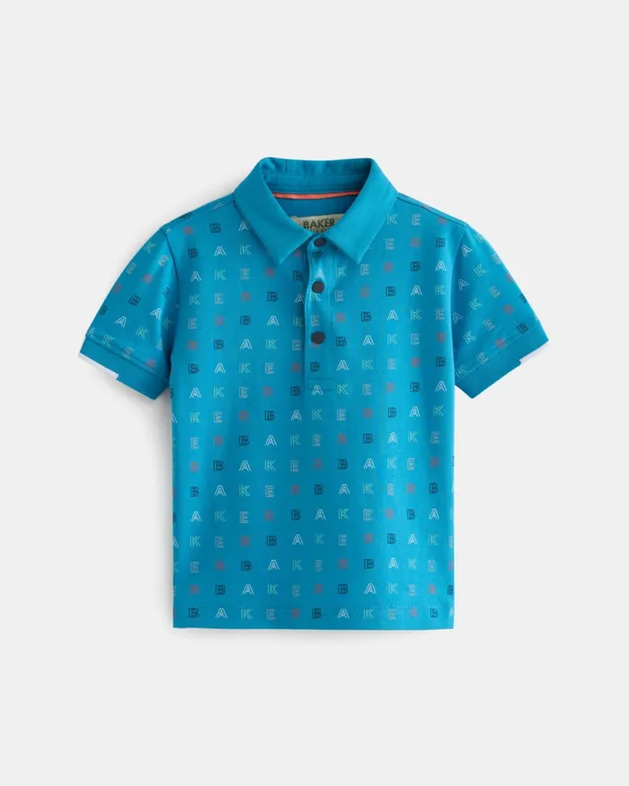 Kids NANDRU 8211 Branded Print Cotton Polo Shirt Blue Ted Baker Tops Kids NANDRU 8211 Branded Print Cotton Polo Shirt Blue Ted Baker Tops