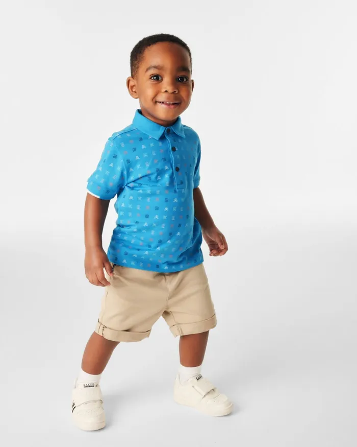 Kids NANDRU 8211 Branded Print Cotton Polo Shirt Blue Ted Baker Tops Kids NANDRU 8211 Branded Print Cotton Polo Shirt Blue Ted Baker Tops