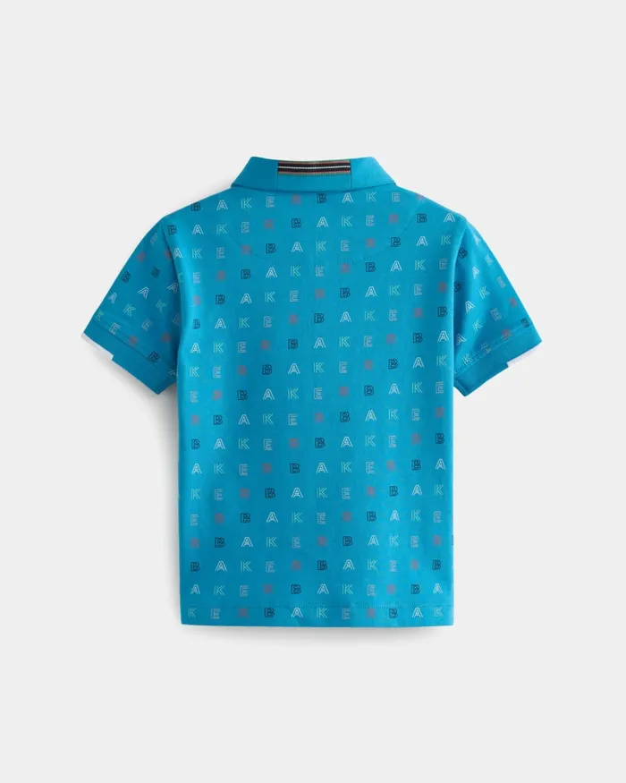 Kids NANDRU 8211 Branded Print Cotton Polo Shirt Blue Ted Baker Tops Kids NANDRU 8211 Branded Print Cotton Polo Shirt Blue Ted Baker Tops