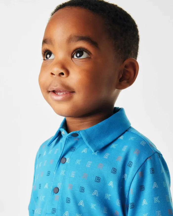 Kids NANDRU 8211 Branded Print Cotton Polo Shirt Blue Ted Baker Tops Kids NANDRU 8211 Branded Print Cotton Polo Shirt Blue Ted Baker Tops