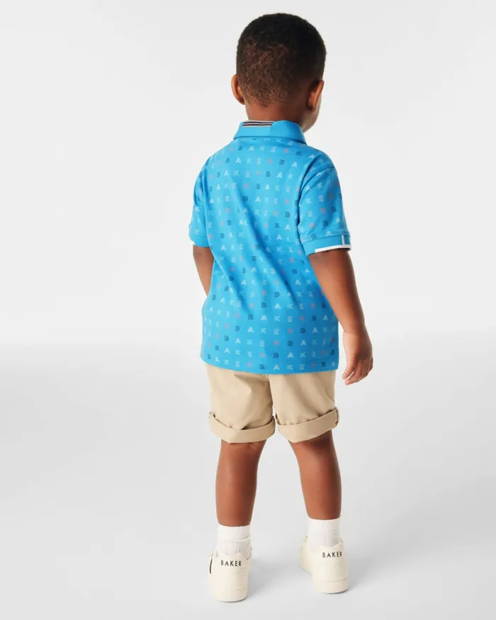Kids NANDRU 8211 Branded Print Cotton Polo Shirt Blue Ted Baker Tops Kids NANDRU 8211 Branded Print Cotton Polo Shirt Blue Ted Baker Tops