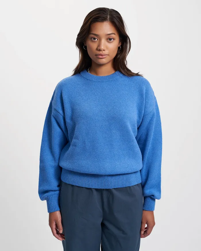Knit Sweaters Women Oversized Merino Wool Crew 8211 Pacific Blue Colorfulstandard