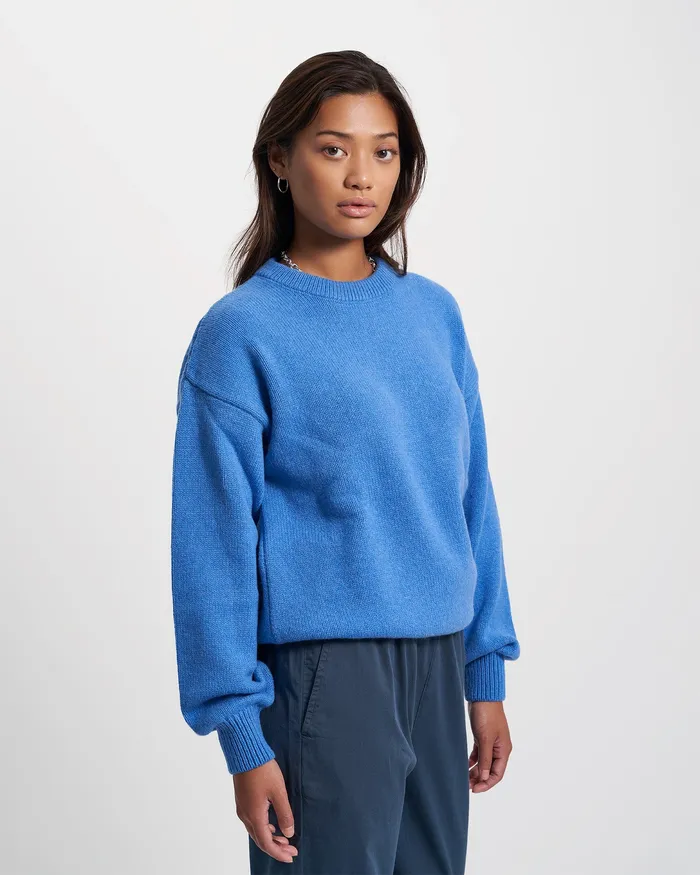 Knit Sweaters Women Oversized Merino Wool Crew 8211 Pacific Blue Colorfulstandard