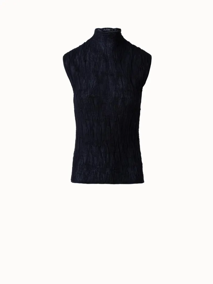 Knit Top In Cotton Blend With Asagao 3D Jacquard Black Women Akris Knitwear