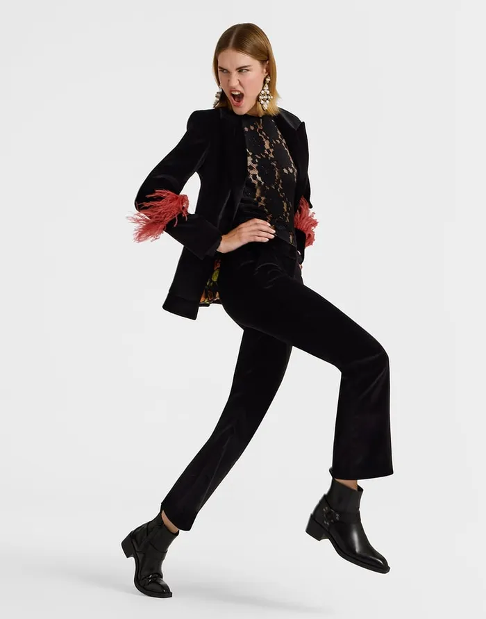 La Doublej 247 Pants Solid Black In Cotton Velvet Women Shorts and Pants