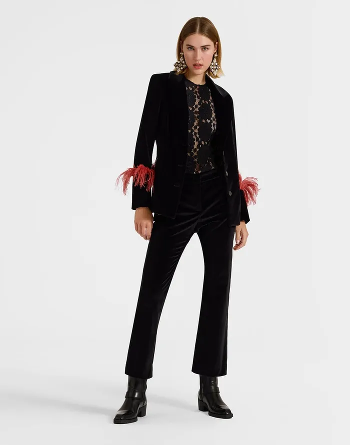 La Doublej 247 Pants Solid Black In Cotton Velvet Women Shorts and Pants