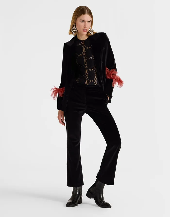 La Doublej 247 Pants Solid Black In Cotton Velvet Women Shorts and Pants