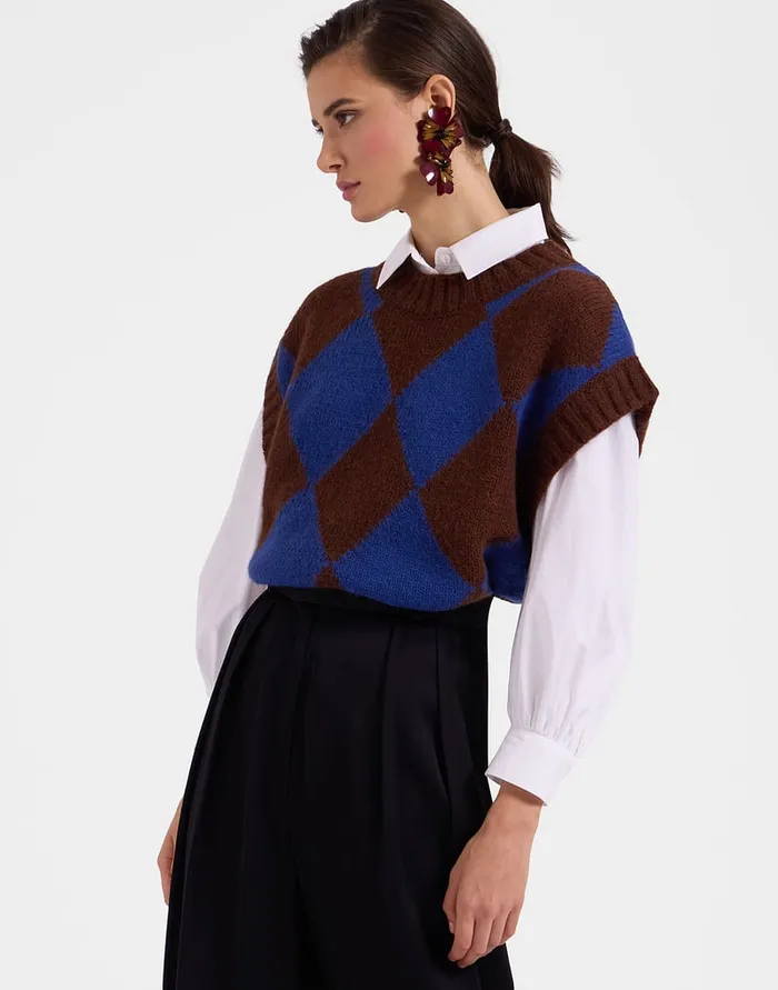 La Doublej Argyle Gilet Black Green In Wool Women Knitwear